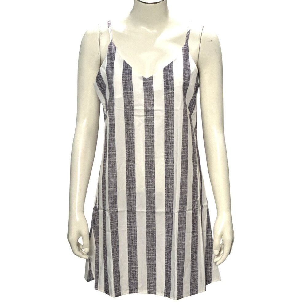 CCC Black White Striped A Line Sleeveless Spaghetti Straps Sheer Dress Size Smll